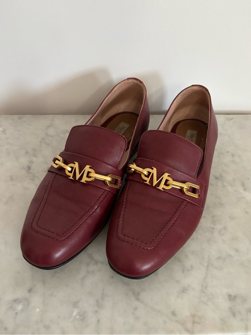 MaxMara Burgundy Leather Loafers Size 37.5